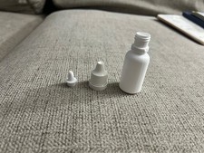 Box of 33- White Boston Round 1oz Plastic Bottles with Dropper and Lid