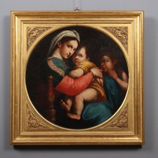 Dipinto Antico Madonna della Seggiola Copia da Raffaello '700 Incorniciato