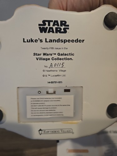 STAR WARS "LUKE'S LANDSPEEDER" GALACTIC VILLAGE COLLECTION HAWTHORNE RARE - Afbeelding 5 van 6