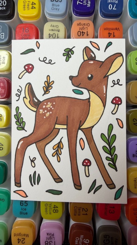 ACEO Original Art Card 2.5 x 3.5 Alcohol Marker & Acrylic Pen - The little Fawn
