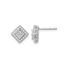 10k White Gold Diamond Stud Earrings Square Cluster Double Halo Round Cut 9x9 mm