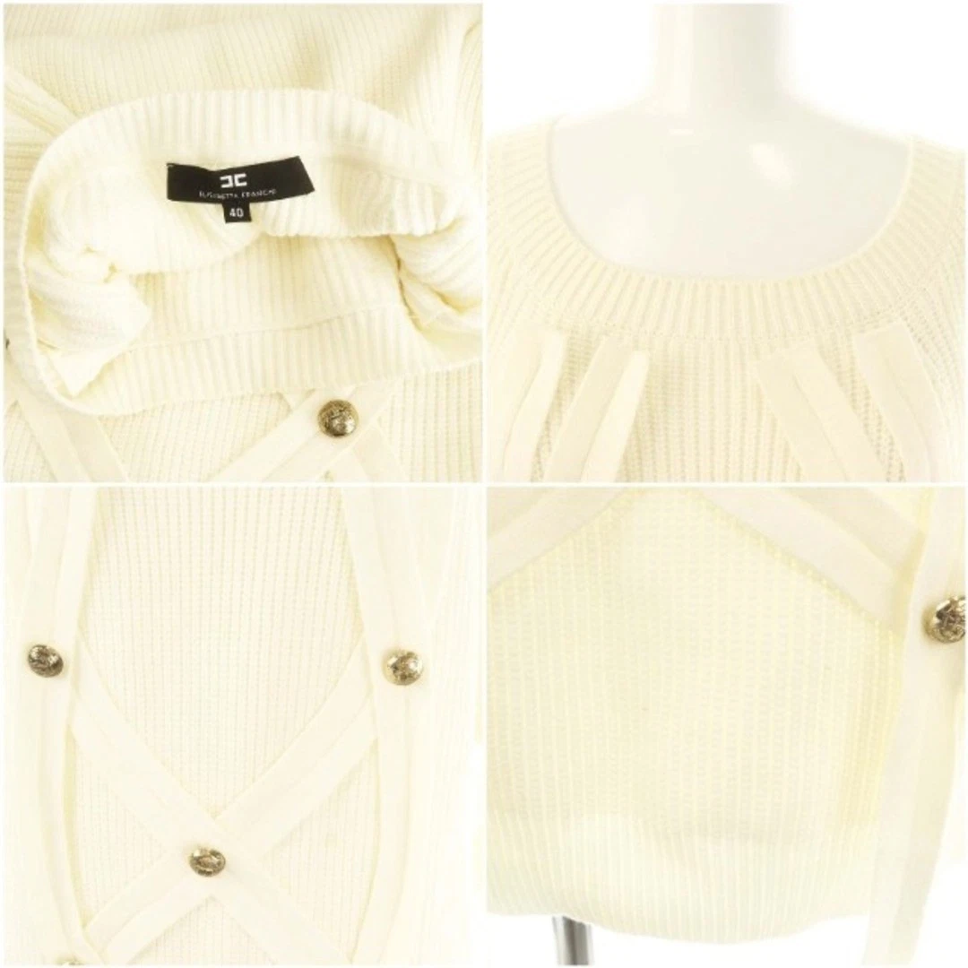 OFF WHITE Elisabetta Franchi Button Cable Knit Dress Knee Length 40 Off White ES U 348d