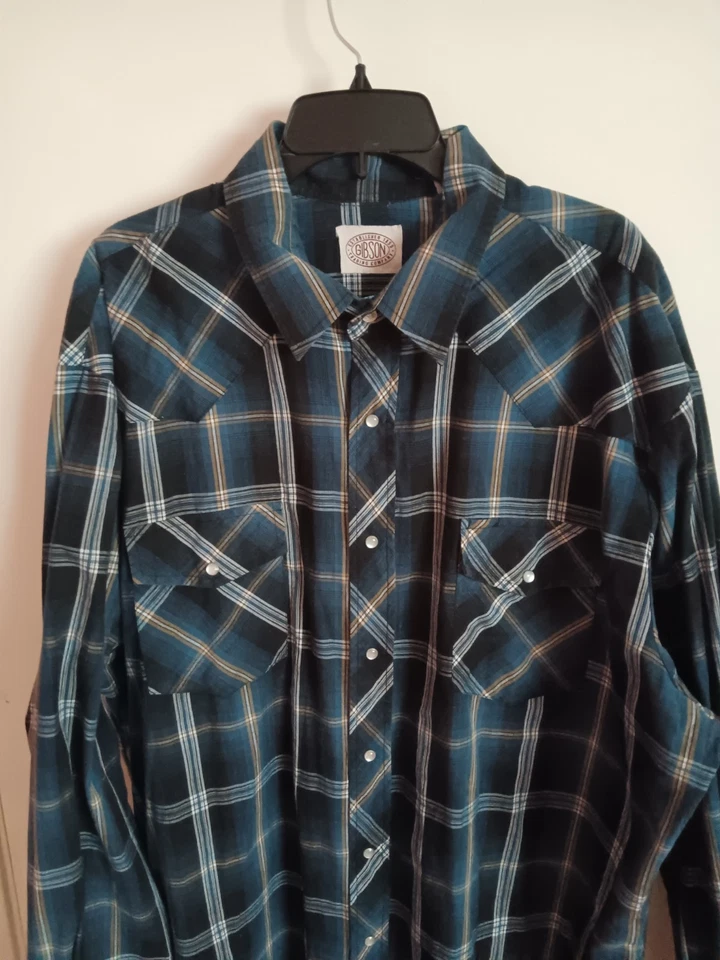 Camisa a presión Gibson Trading Company para hombre Western Pearl 3XLT manga larga a cuadros Foto 2 de 4