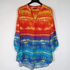 John Mark Top Womens XL Silk Tunic Boho Artsy Dip Dye Multicolor Colorful