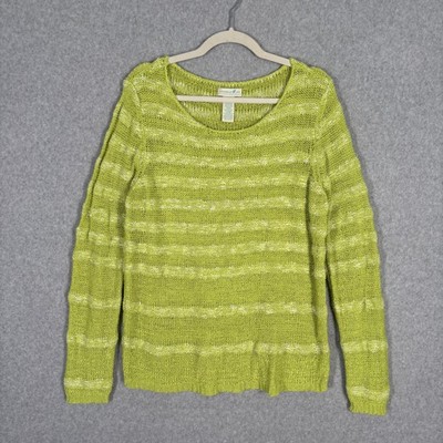 Caribbean Joe Sweater XL Lime Green Open Knit Sheer Textured Beachy Nautical