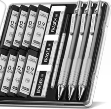 Four Candies 0.9mm Mechanical Pencil Set with Case, 3PCS Metal Artist Lead Penci