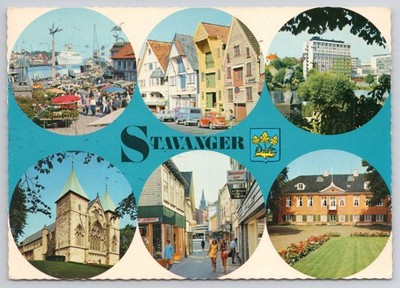 Stavanger Norway Postcard Multi-View Harbor Cathedral Mittet Stamped