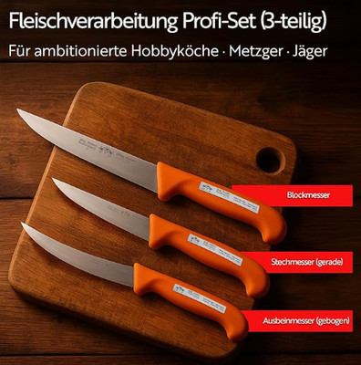 Otto Herder Profi-Messerset 3-teilig für Fleischverarbeitung - NEU - Orange