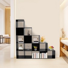 Ladder Cube Storage Bookcase, L-Shaped Corner Shelf, 15-Cube Organizer for Home