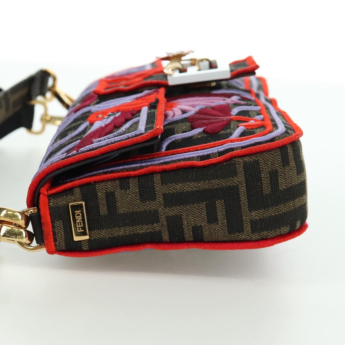 FENDI Zucca Canvas Mamma Baguette Shoulder Bag Brown Black Auth