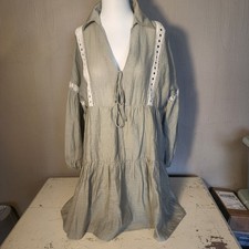 ZARA SAGE SHORT JOHNNY COLLAR PANELLED COTTON BLEND LACE TRIMS DRESS SIZE SM
