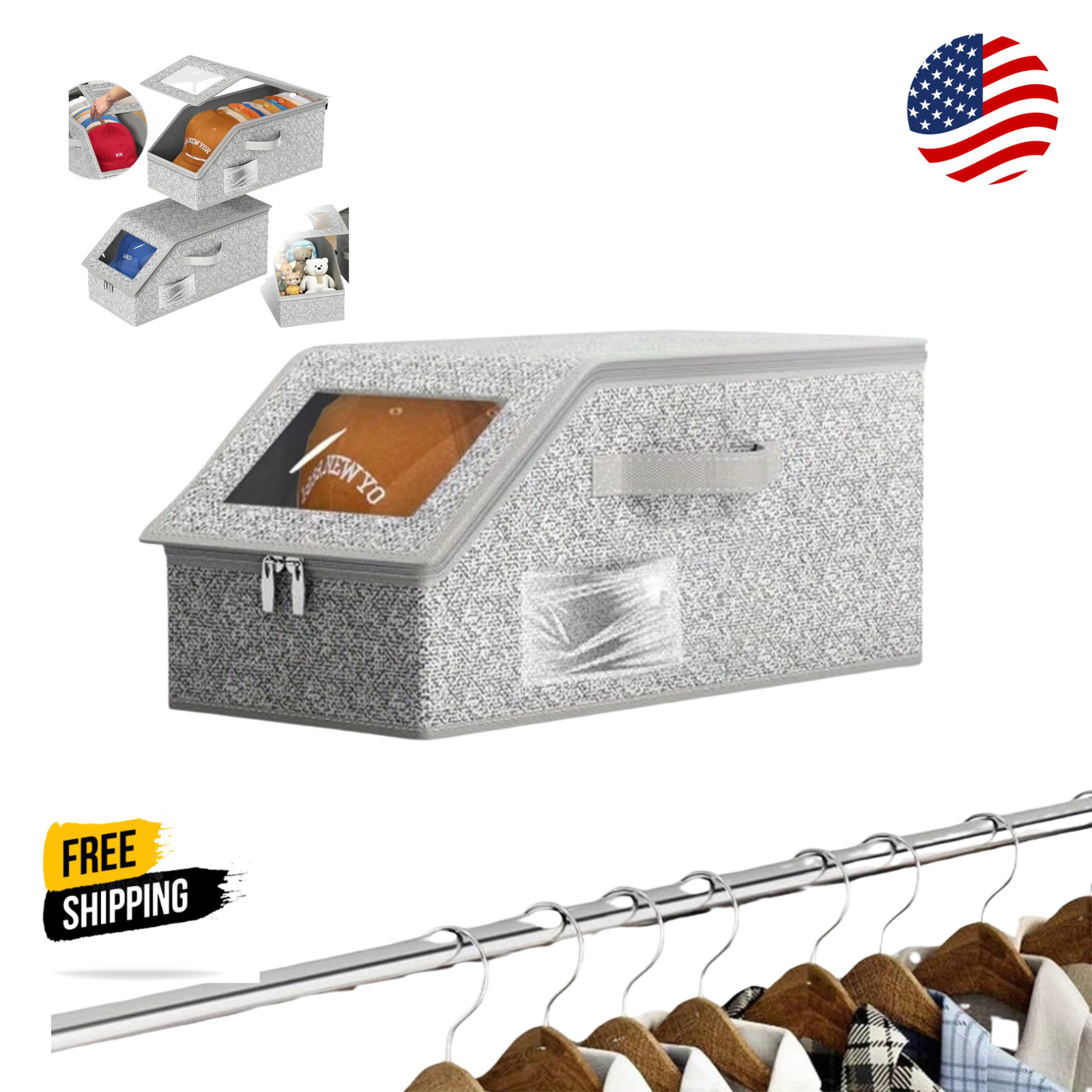 1/2x Stackable Hat Storage Organizer for Baseball Caps 24 Caps Hat Box with Lid