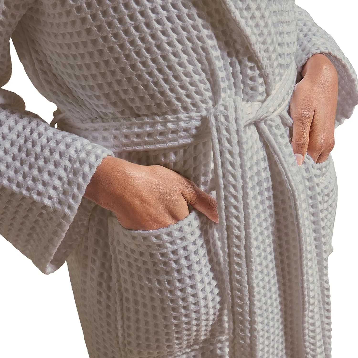 Christy Unisex Dove Grey Waffle Weave Kimono Style Robe - Image 3