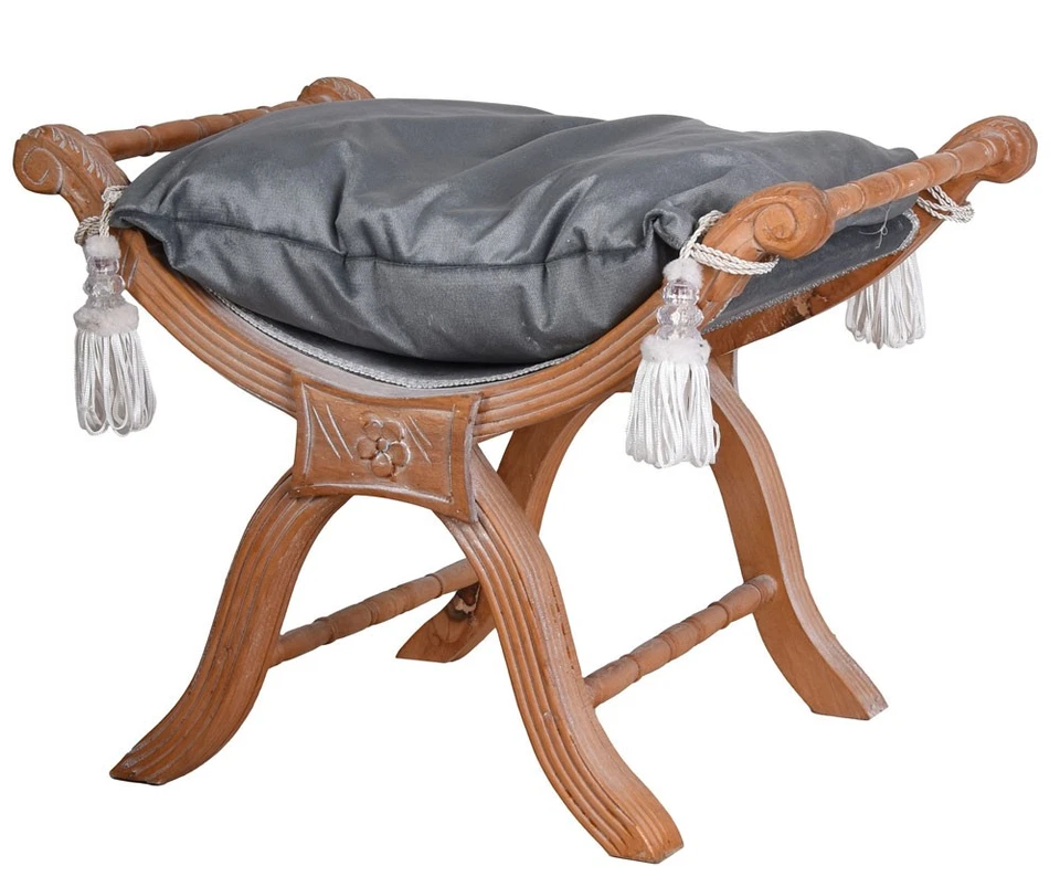 Sitzhocker Barock Hocker Samthocker Sitzbank Antik Polsterhocker Massivholz Bank - Bild 1 von 4