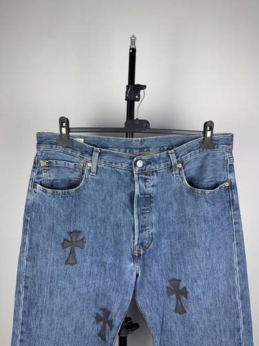 Vintage 90s Levi’s Custom Chrome Hearts Style Cross Denim jeans Men’s W36 L32 Sz - Picture 2 of 16