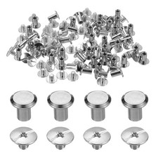 50 Set M5 x 9mm Chicago Screw Metal Stud Screw Rivets for Leather Silver Tone
