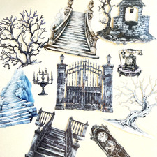 Halloween Stairs Tree Gate Stickers Junk Journal Collage Scrapbooking