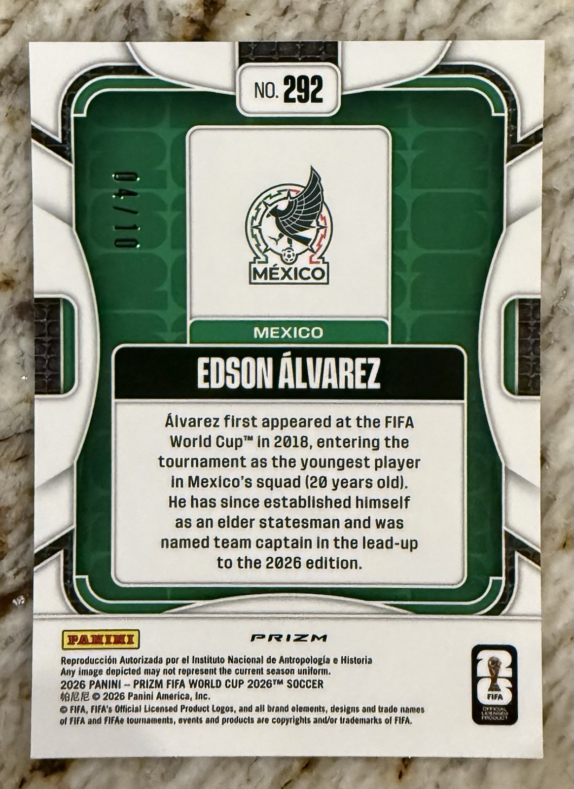 🔥2026 Panini Prizm FIFA World Cup #292 Edson Alvarez Gold Preferred /10 Mexico view 7