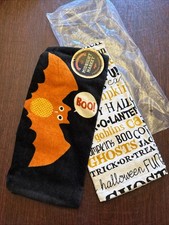 Halloween Spirits Midnight Market 2 Kitchen Dish Towels Bat, Scary Words, NWT