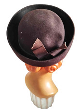 Mid Century 1950s Brown Felt Breton Hat, Fair Field Felts