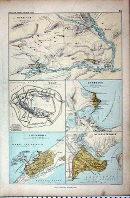 Original alter antiker Druck Karte 1873 Perser Lyder Griechenland Italien Syrien Ägypten