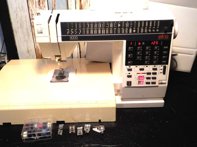 ELNA 9000 Computerized Sewing Machine Tested Working w Case feet Ext Table