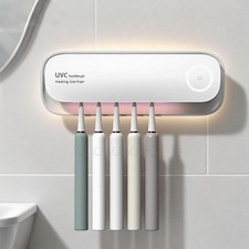 UV Toothbrush Holders Wall Mounted Toothbrush Sanitizer Cleaner 5 Slots with Hea