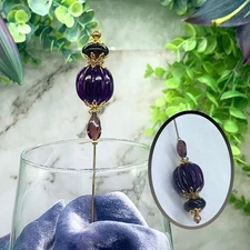 Purple Acrylic Ribbed Spiral Design Gold Filigree • 6” Hatpin - Stick Pin