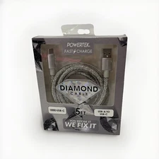 PowerTek iPhone Fast Charger • 5 Ft Diamond Cable • USB-A To USB-C