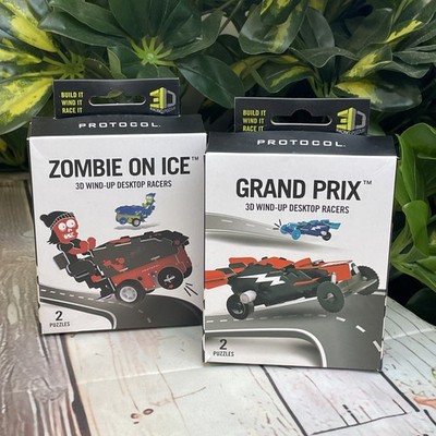 Protocol Zombie on Ice & Grand Prix 3D Wind-Up Racers Puzzle Set of 4 New