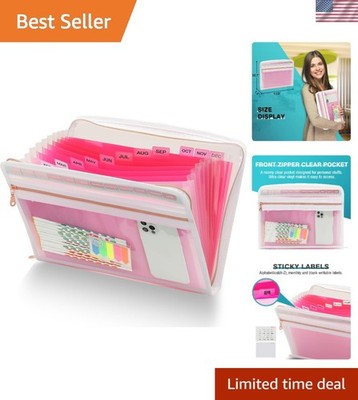 13 Pocket Expanding File Folder with Secure Zipper and Clear Front Pouch
