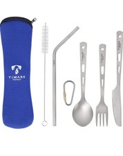 Leichtes Titan Besteckset mit Messer, Gabel, Löffel, Strohhalm, Etui