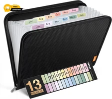 13 Pocket Accordion File Organizer with Safe Zipper Expanding File Folder Organ