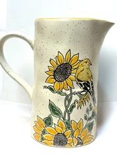Wildflower Bird Pitcher Ceramic Stoneware By Blue Sky Spectrum 8”