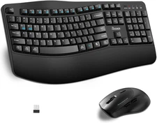 Wireless Keyboard and Mouse Combo, Full Size Wave Keys Ergonomic 2.4G Keyboard w