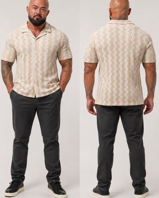 Indicode Men's Geometric Pattern Short Sleeve Button Down Shirt Size Medium