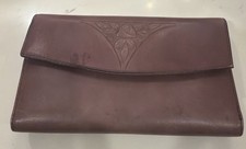 Rolfs Vintage Burgundy Leather Checkbook Wallet Embossed Rose Kiss Lock Purse