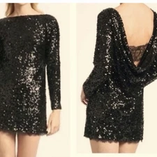 Sachin + Babi Cameron Mini Dress Size 4 Black Sequin Long Sleeve Lace Small
