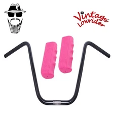 Original Lowrider 13" 22.2 D Handlebar Black Custom 120mm Grips Solid/Pink