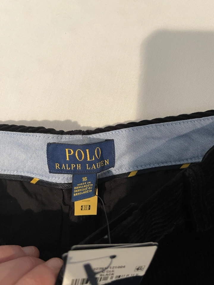 Calça Polo Ralph Lauren Masculina 16 Juventude XL Veludo Preto Ajuste Clássico Zíper Pônei Vermelho - Imagem 4 de 4