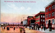 Ocean Park California Promenade Looking West, Hotel Cadillac Vintage Postcard