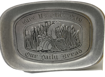 Vintage Give Us This Day Our Daily Bread Plate Silver Pewter Platter