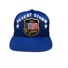 Desert Storm Hat USA Flag Patch Mesh Truckers Baseball Blue Snapback Cap Vintage