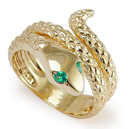 SNAKE EMERALD EYE SERPENT RING SOLID 14K YELLOW GOLD #R1034.