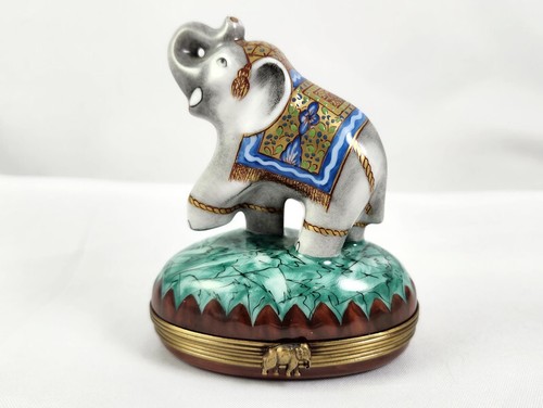 Large Porcelain Limoges Trinket Box Elephant for Thomas Goode France Peint Main - Picture 2 of 7
