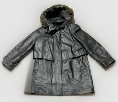 Marc Mattis Women Leather Penny Lane Hooded Trench Coat Black Size - Main Image