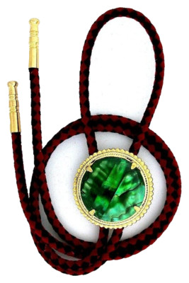 30mm Green Flash Resinated Dyed Abalone Cab Gold Color Bolo Tie Cord EPBT338