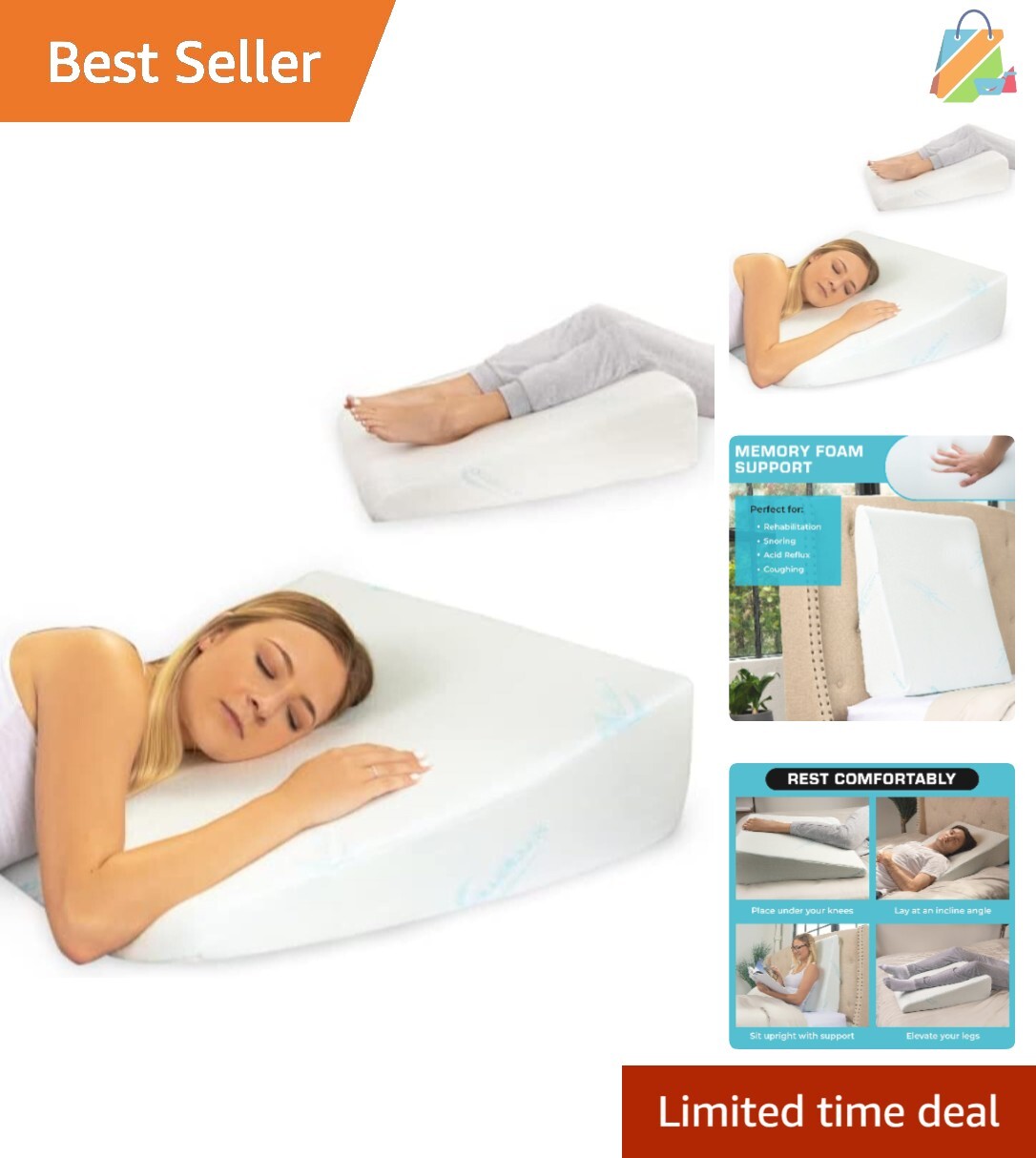 Cooling Portable 7-Inch Wedge Pillow - Ideal for Sleep and Nursing Support-image