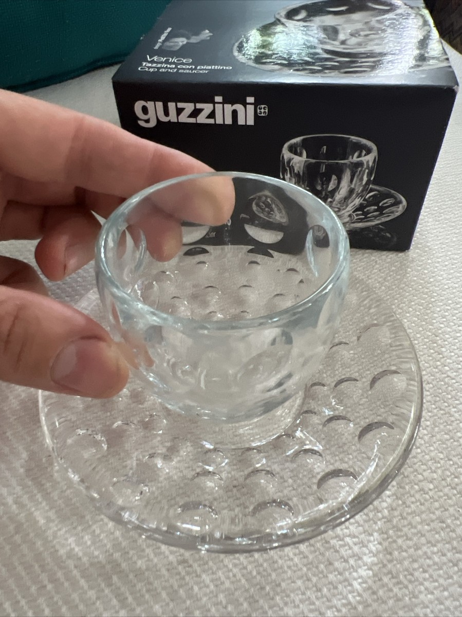 2 Guzzini Venice Bubble Glass Espresso 2 Cups w/Saucer New In Box