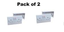 2 Gang Twin Double Switched Wall Socket + 25mm Surface Pattress Back Box